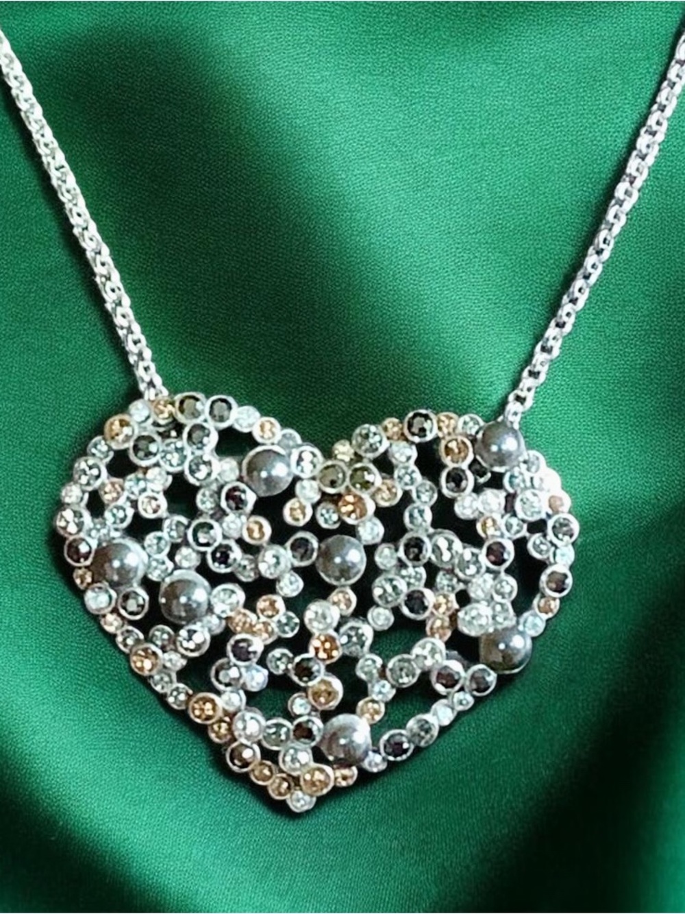 Brighton Tri- colored Swarovski Crystal Heart Necklace. NWOT